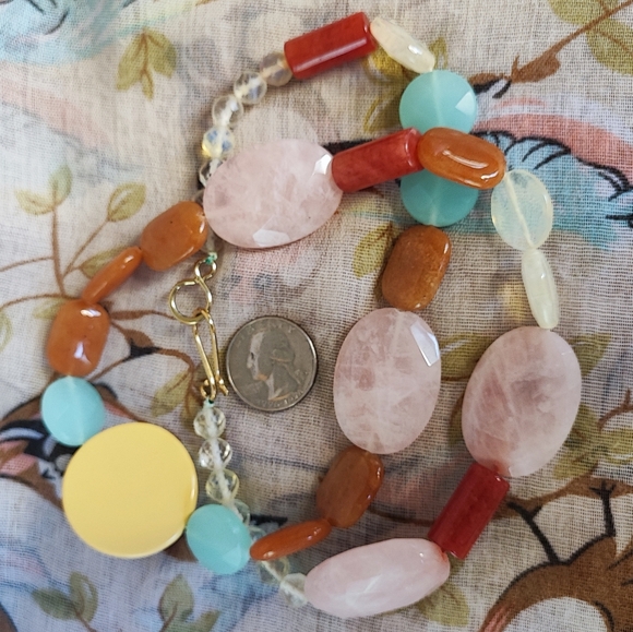 Stone Necklace Rose Quartz? Spring Jewelry Butter Lucite Carnelian? - Picture 4 of 8